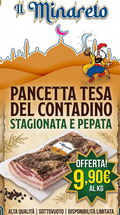 Pancetta tesa del contadino, stagionata e pepata